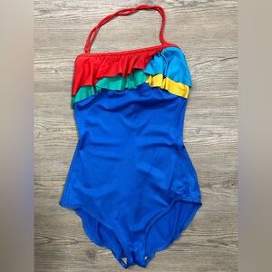 Vintage Sirena Colorful Ruffled Swimsuit Size 12
